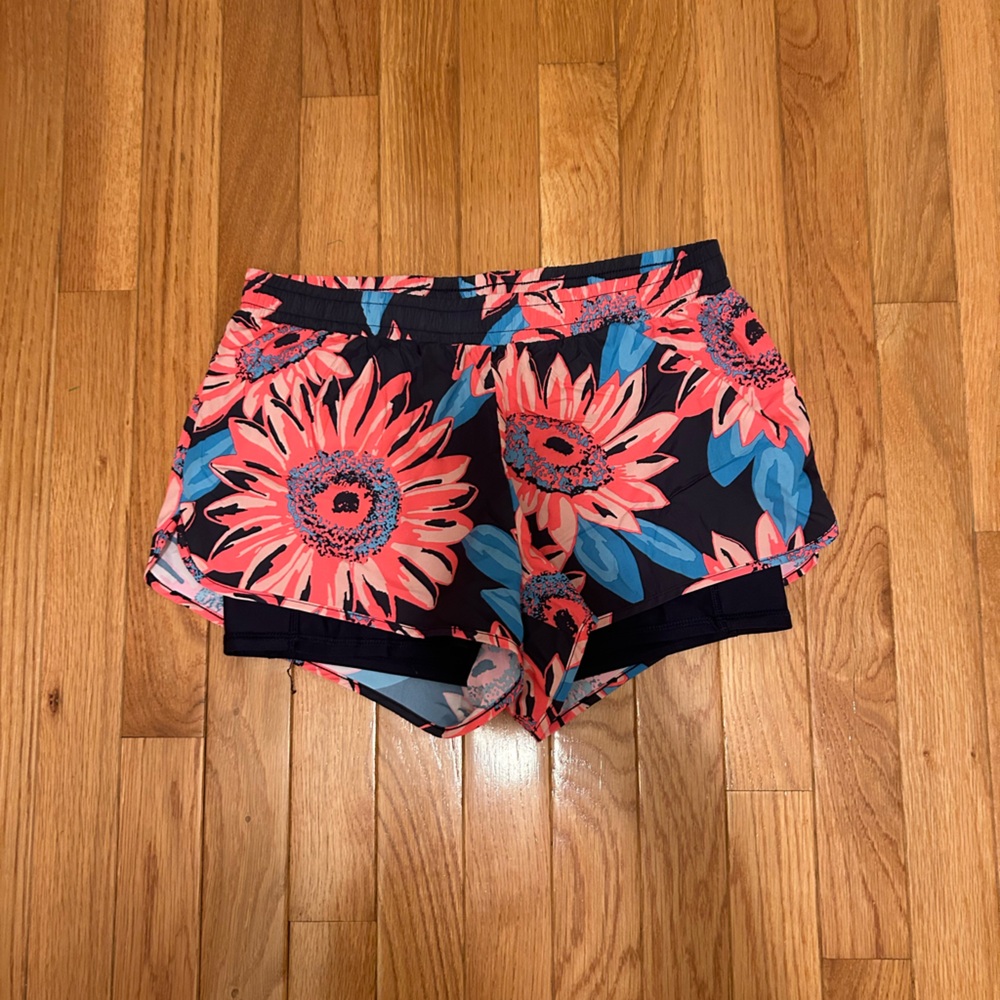 Aerie Navy Floral Athletic Shorts